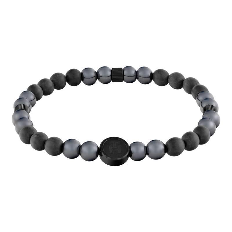 Bracelet TOMMY HILFIGER acier perles noir gris longueur 19 cm - vue 1