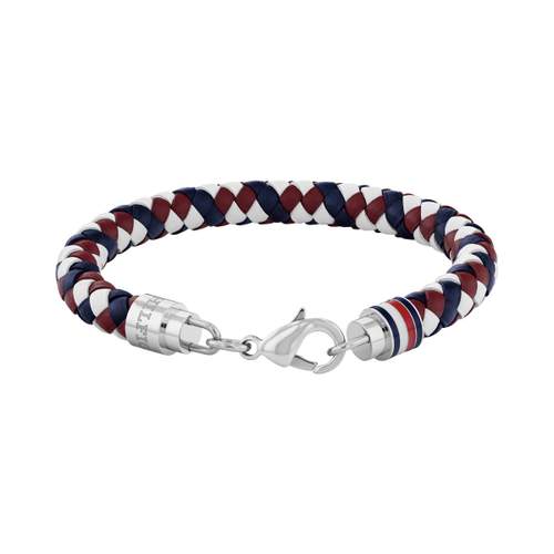Armband TOMMY HILFIGER Tyson staal leer blauw rood wit lengte 19 cm