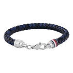 Bracelet TOMMY HILFIGER Tyson acier cuir bleu noir longueur 19 cm - vue 1