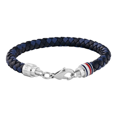 Bracelet TOMMY HILFIGER Tyson acier cuir bleu noir longueur 19 cm