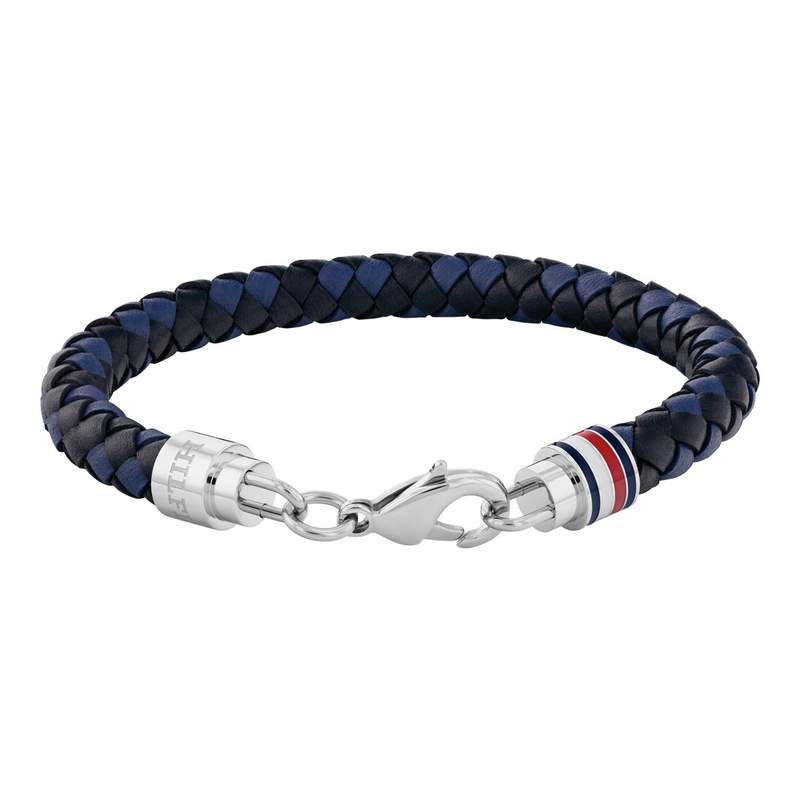 TOMMY HILFIGER Tyson-armband van staal en blauw-zwart leer, lengte 19 cm - afbeelding 1