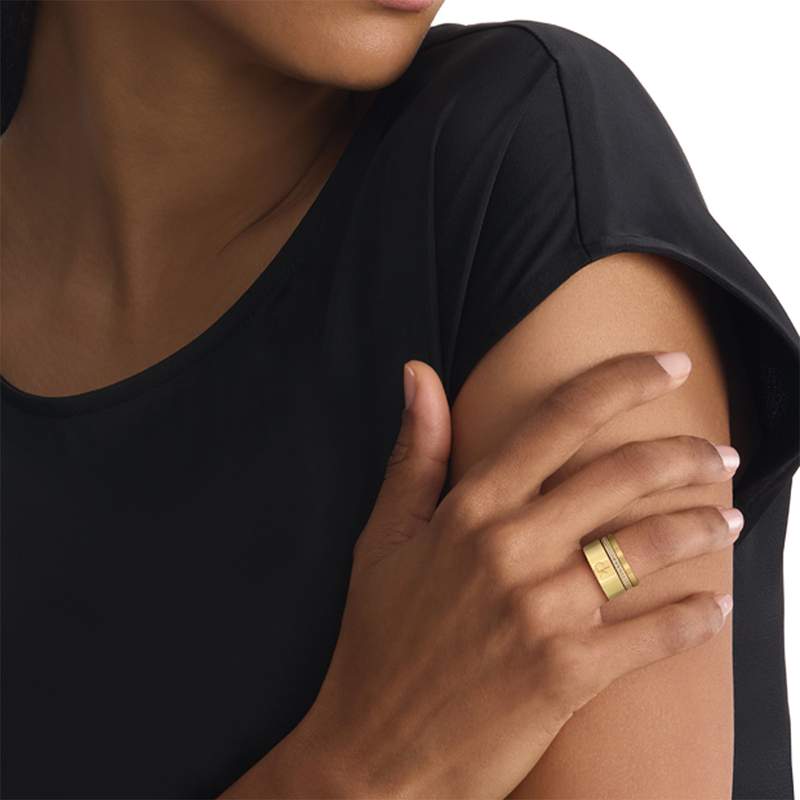 Bague CALVIN KLEIN acier doré jaune trio - vue porté 1