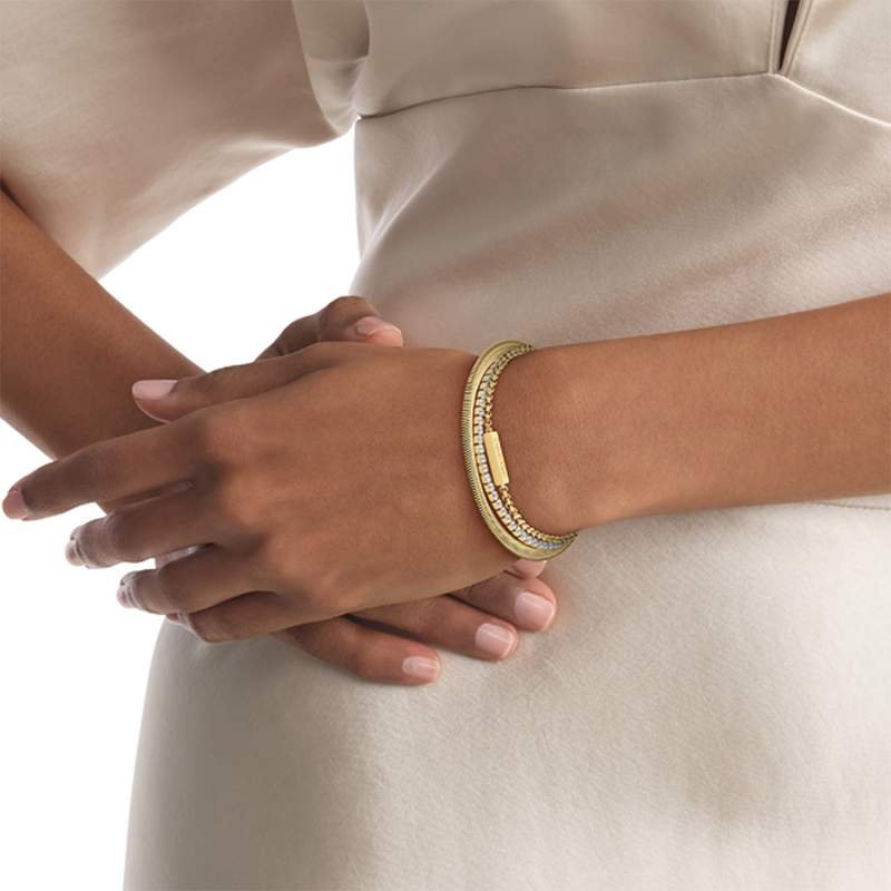 Bracelet CALVIN KLEIN acier doré Trio - vue porté 1