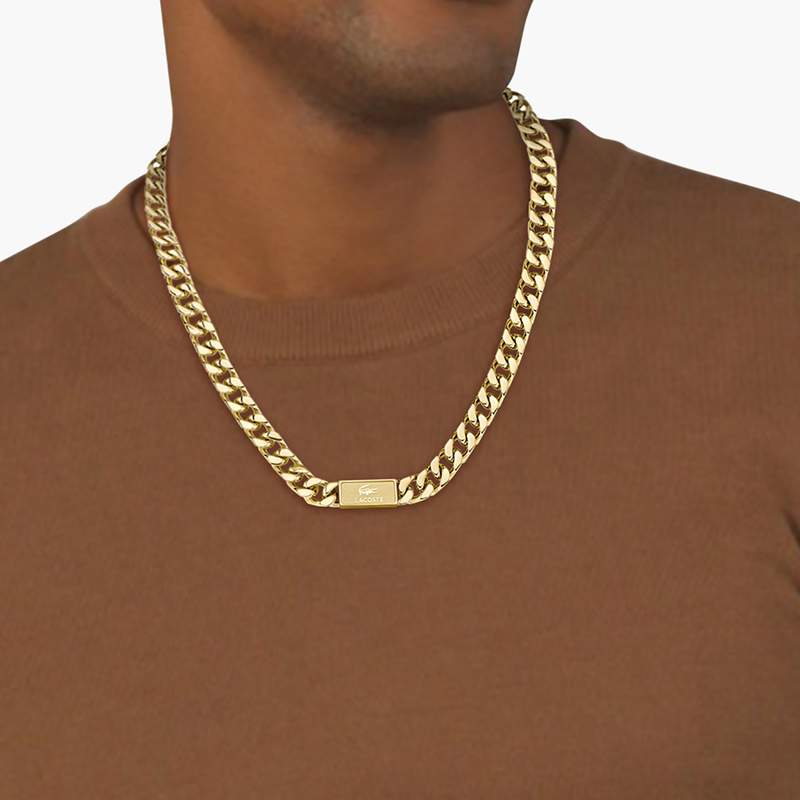 Collier LACOSTE backhand acier doré longueur 56 cm - vue porté 1