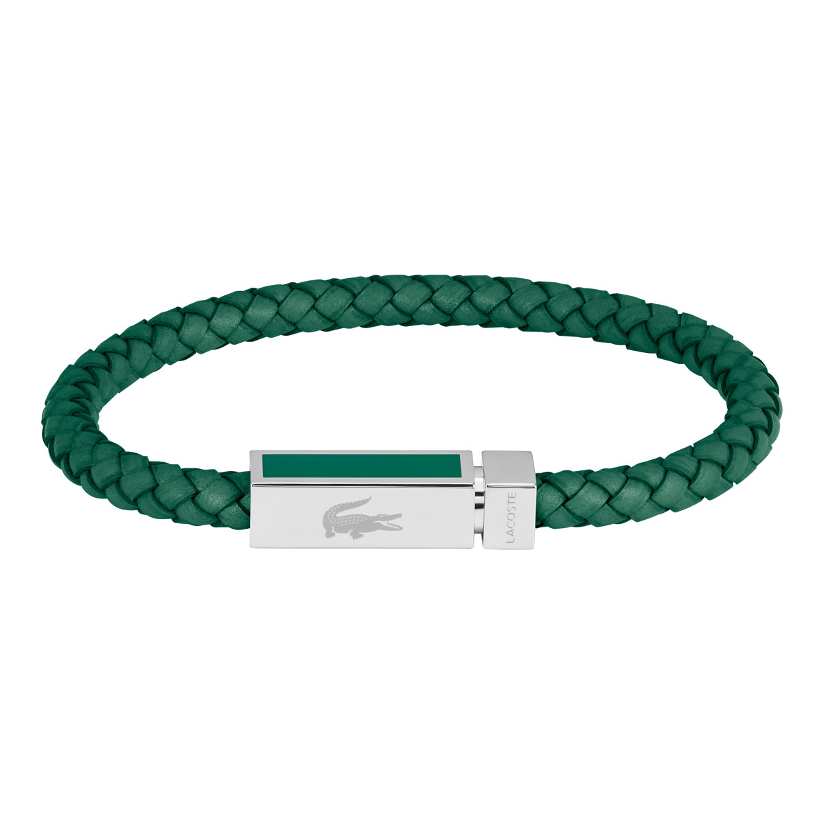 Bracelet LACOSTE Rokel acier cuir vert longueur 19 cm