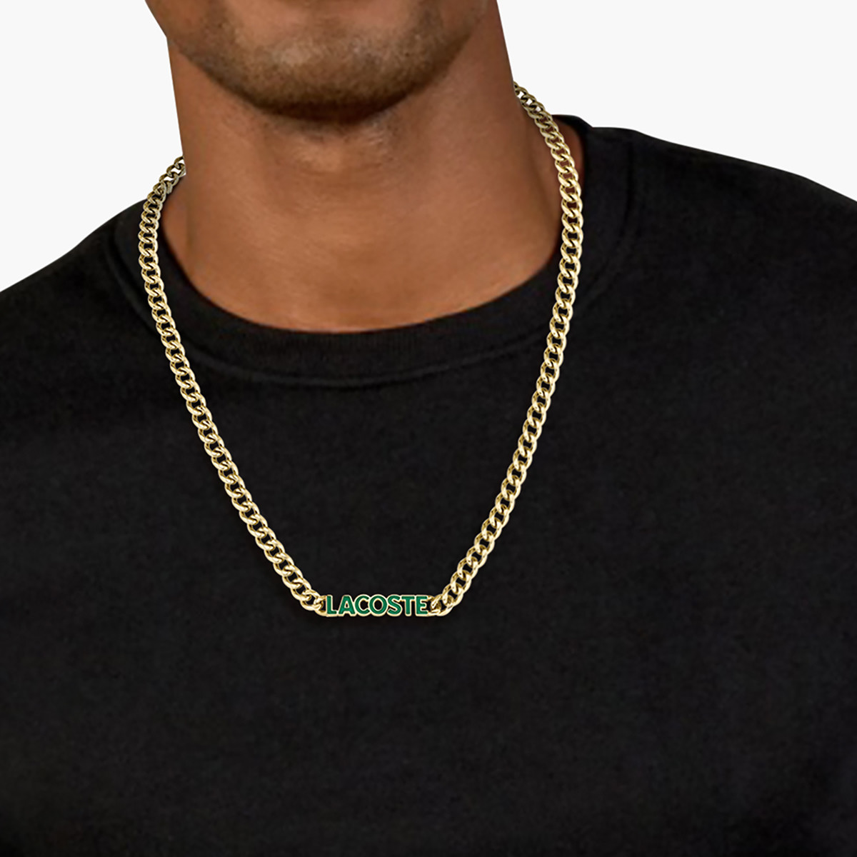 Collier LACOSTE umpire acier vert longueur 55 cm - vue porté 1