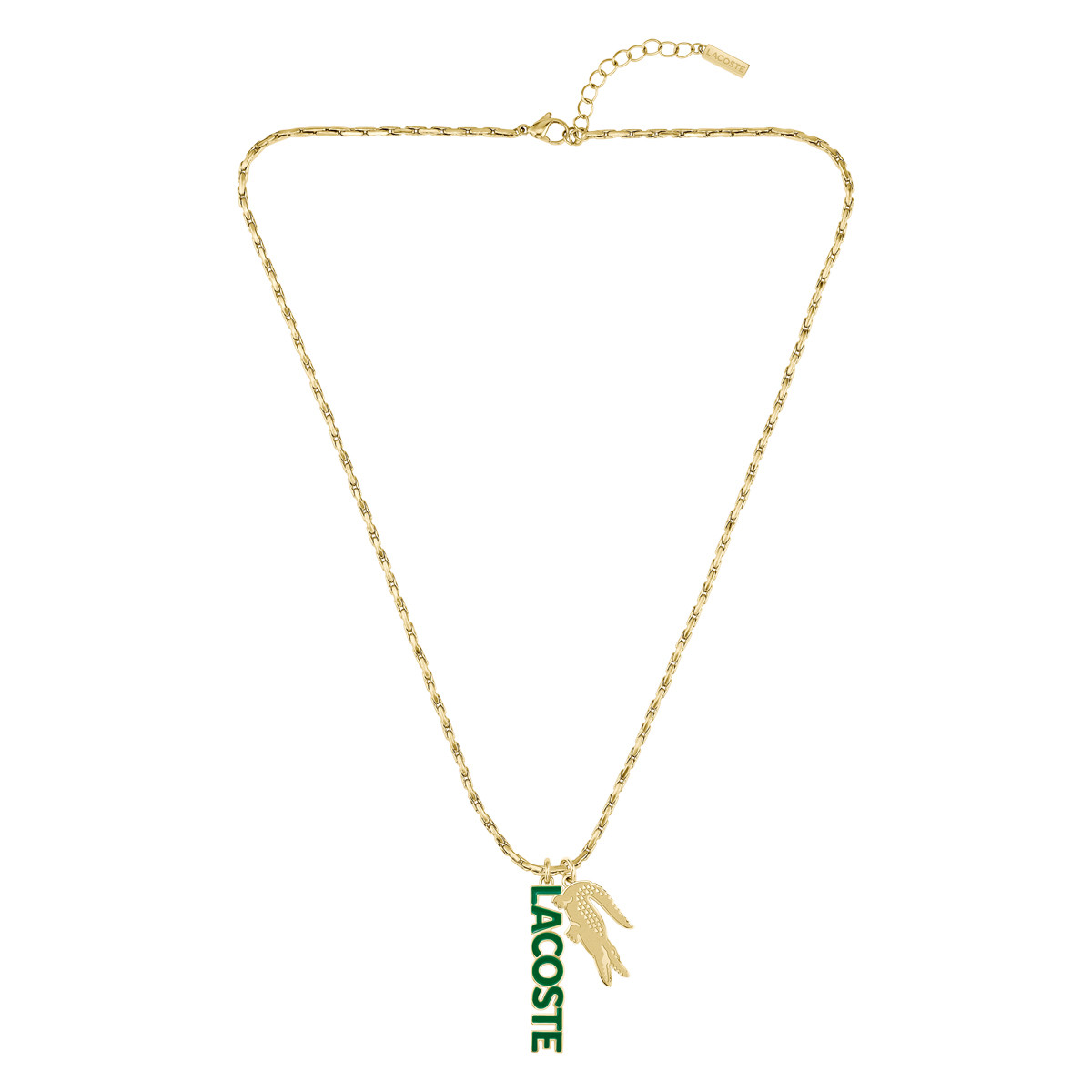 Collier LACOSTE umpire acier doré vert longueur 60 cm