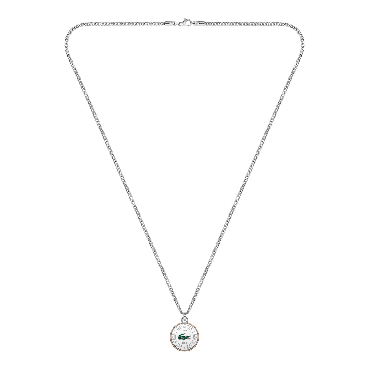 Collier LACOSTE matchpoint acier doré perles longueur 60 cm