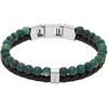 Bracelet FOSSIL acier inoxydable vert cuir marron - vue V1