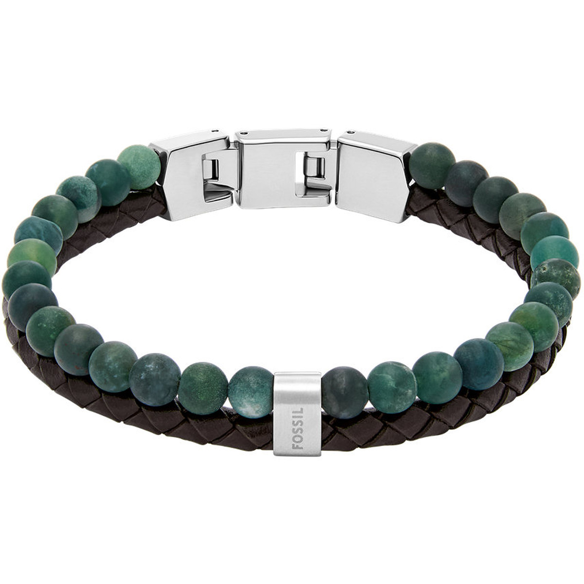 Bracelet FOSSIL acier inoxydable vert cuir marron