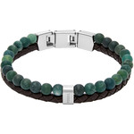 Bracelet FOSSIL acier inoxydable vert cuir marron - vue 1