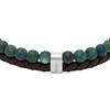 Bracelet FOSSIL acier inoxydable vert cuir marron - vue VD1