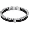 Bracelet FOSSIL acier inoxydable cuir noir - vue V1