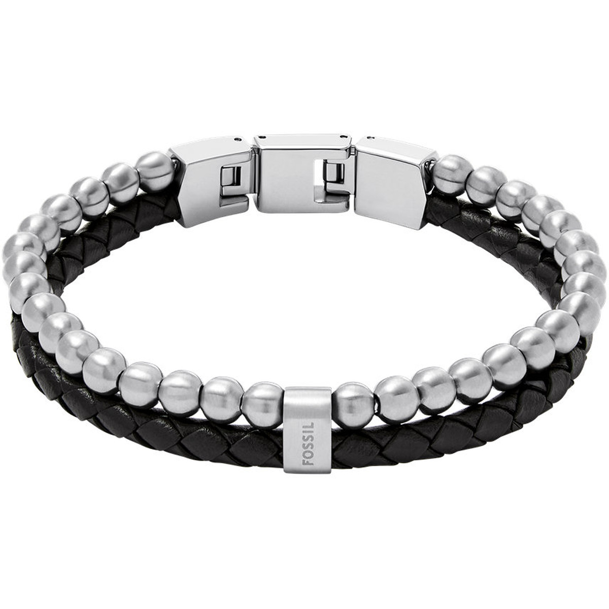 Bracelet FOSSIL acier inoxydable cuir noir