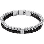 Bracelet FOSSIL acier inoxydable cuir noir - vue 1