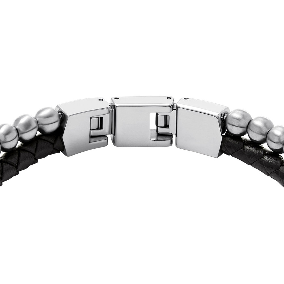 Bracelet FOSSIL acier inoxydable cuir noir - vue 3