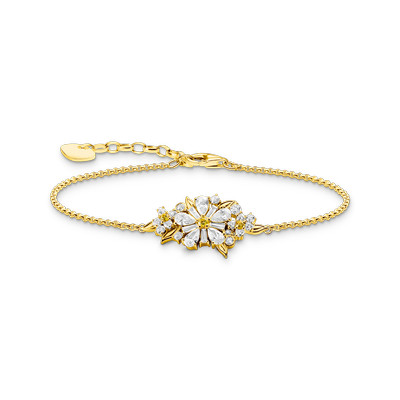 Bracelet argent doré jaune fleur oxyde de zirconium 19 cm - vue 1