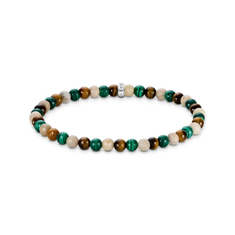 Zilveren armband met groene synthetische stenen, 19 cm - afbeelding 1