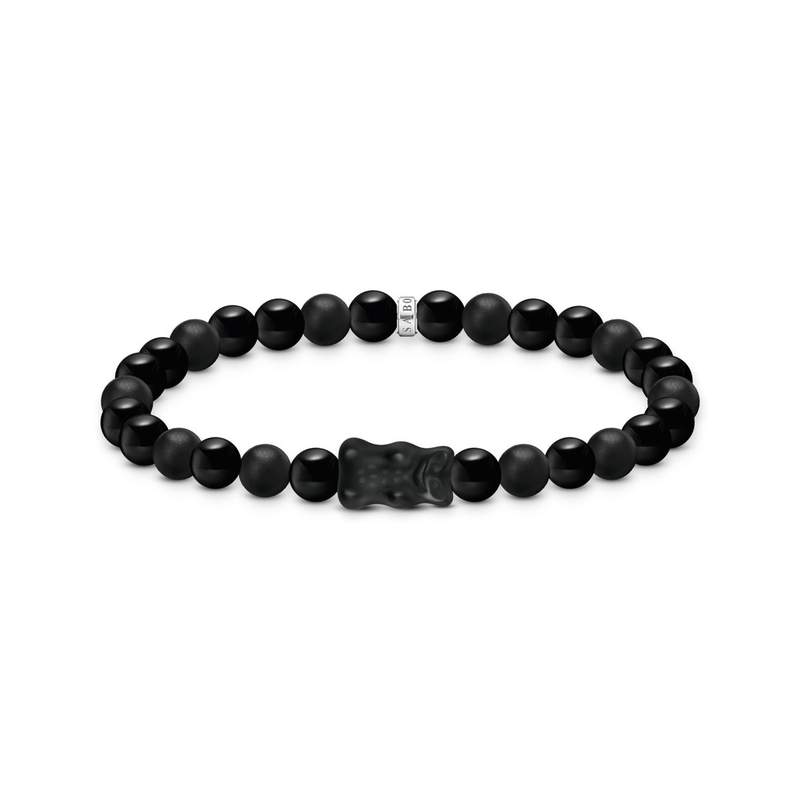 THOMAS SABO Silver Bear Bracelet with Black Obsidian Beads - View 1