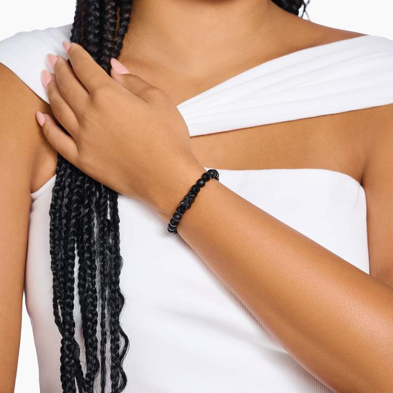 THOMAS SABO silver bracelet black obsidian bear - view worn 1