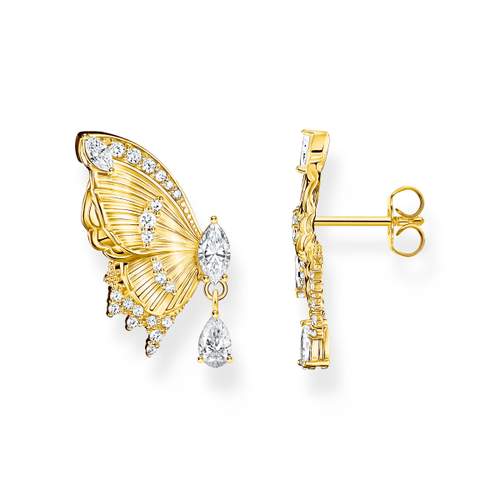Boucles d'oreille THOMAS SABO argent doré jaune  papillon oxyde de zirconiums