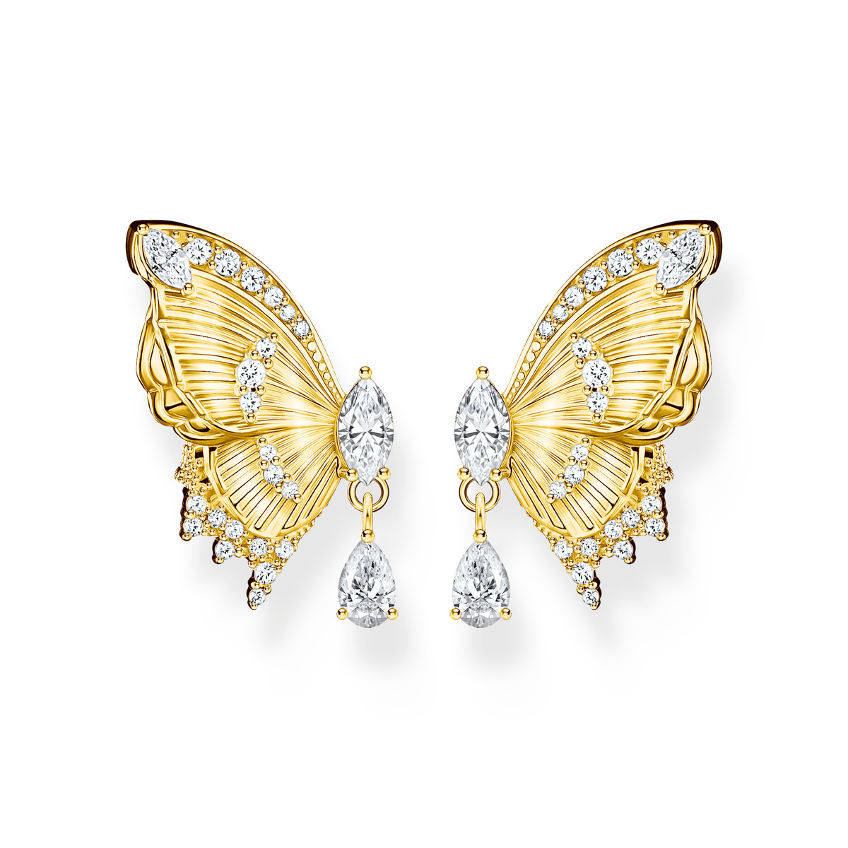 Boucles d'oreille THOMAS SABO argent doré jaune  papillon oxyde de zirconiums - vue D1