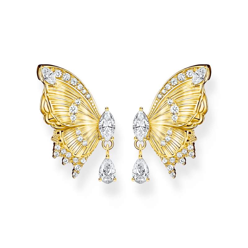 Boucles d'oreille THOMAS SABO argent doré jaune  papillon oxyde de zirconiums - vue D1