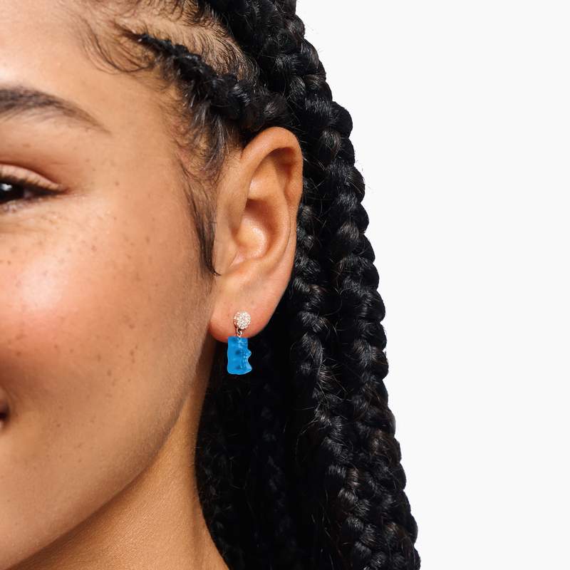 Boucles d'oreille THOMAS SABO argent ourson bleu oxyde de zirconiums - vue porté 1