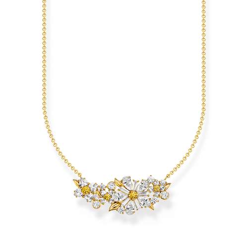Collier THOMAS SABO argent doré jaune fleur oxyde de zirconiums 45cm