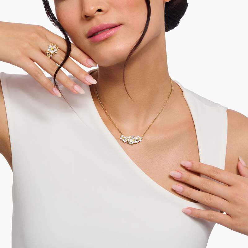 Collier THOMAS SABO argent doré jaune fleur oxyde de zirconiums 45cm - vue porté 1