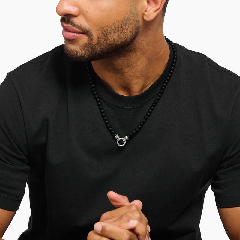 Collier THOMAS SABO argent obsidiennes noir 60cm - vue porté 2