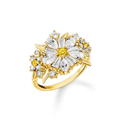 Bague THOMAS SABO  argent doré jaune fleur oxyde de zirconiums