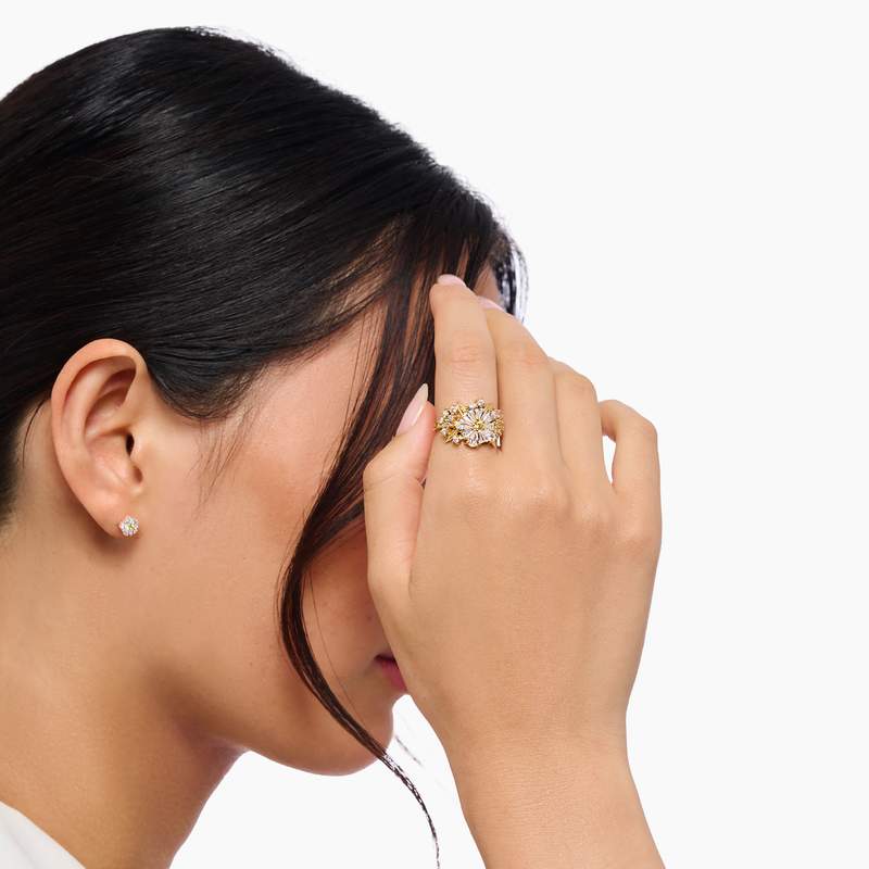 Ring THOMAS SABO zilver geel goud zirkonium oxide bloem - bekijk gedragen 1