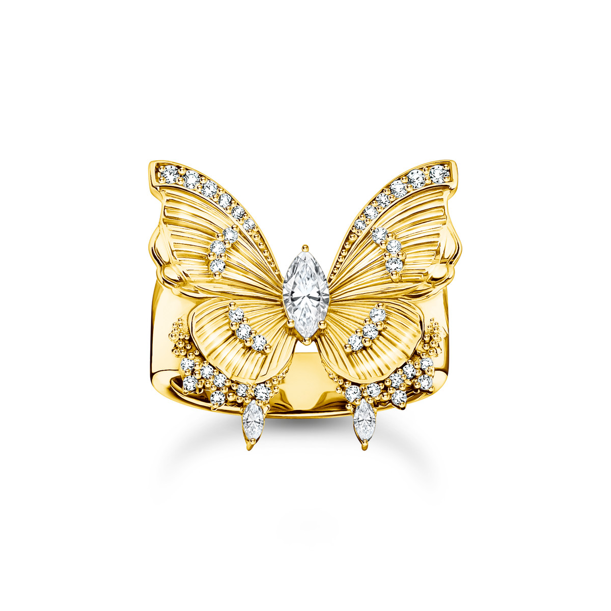 Bague THOMAS SABO argent doré jaune papillon oxyde de zirconiums
