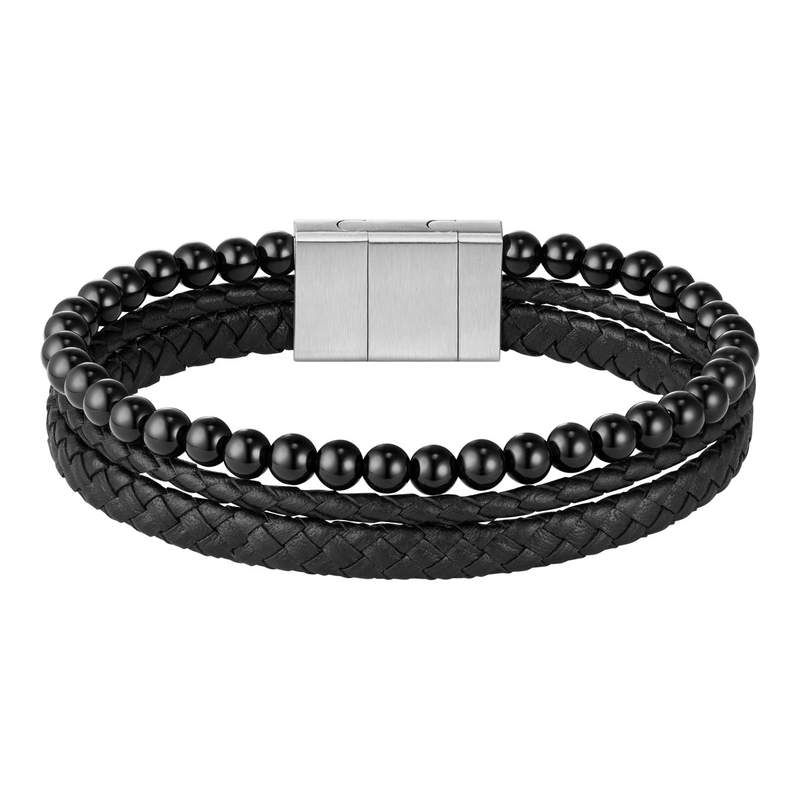 Bracelet BOSS SPHERE MIXED cuir noir - vue 1