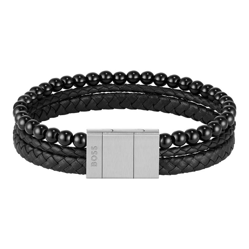 Bracelet BOSS SPHERE MIXED cuir noir - vue 2