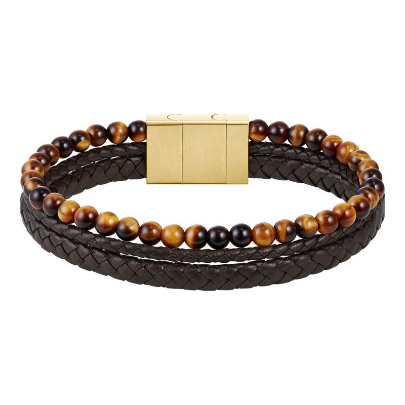 Bracelet BOSS SPHERE MIXED cuir marron - vue 1