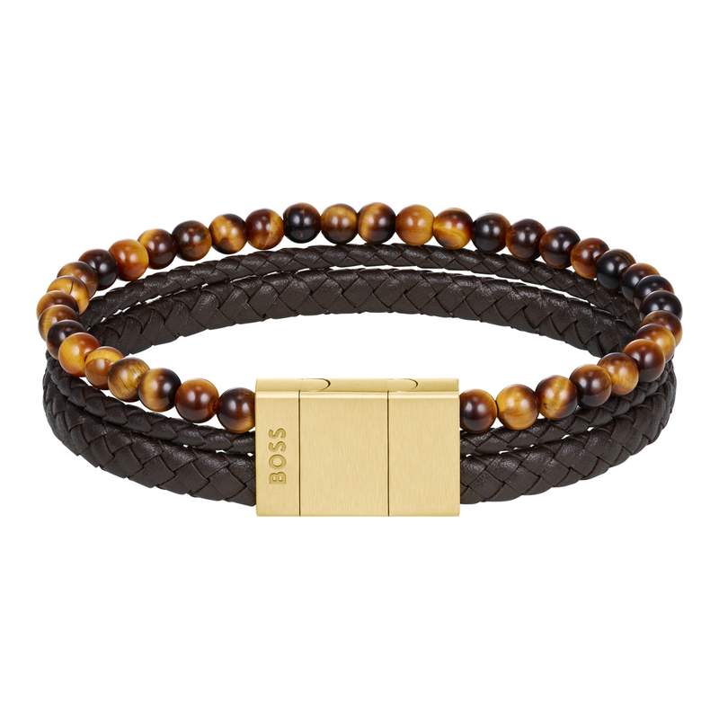Bracelet BOSS SPHERE MIXED cuir marron - vue 2