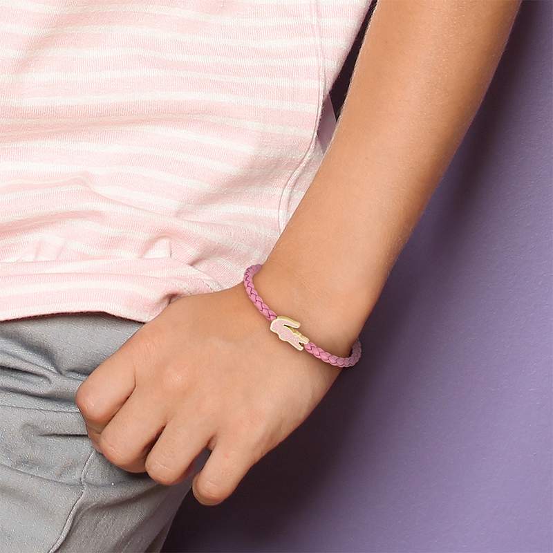 Bracelet LACOSTE CUTIE CROC cuir rose - vue porté 1