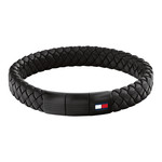 Bracelet TOMMY HILFIGER BRAIDED METAL cuir noir - vue 1