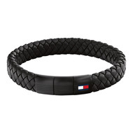 Bracelet TOMMY HILFIGER BRAIDED METAL cuir noir
