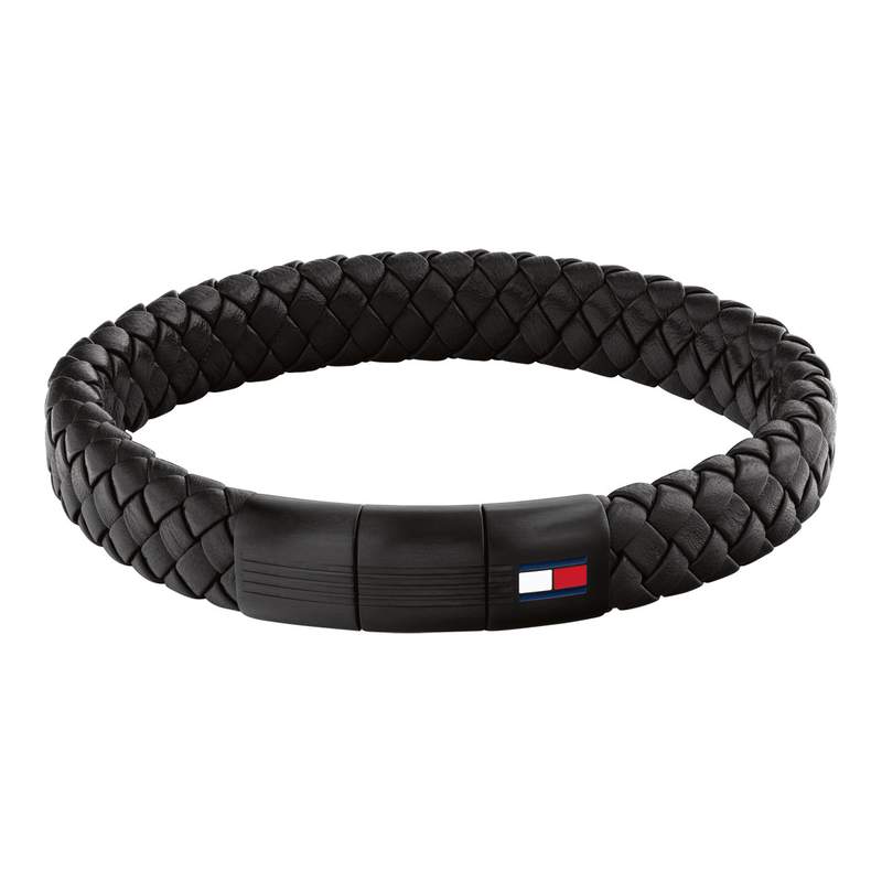 TOMMY HILFIGER BRAIDED METAL armband van zwart leer - afbeelding 1