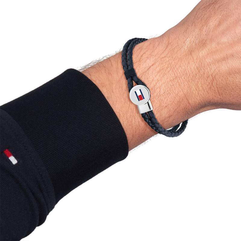 Bracelet TOMMY HILFIGER JAMESON cuir bleu - vue porté 1