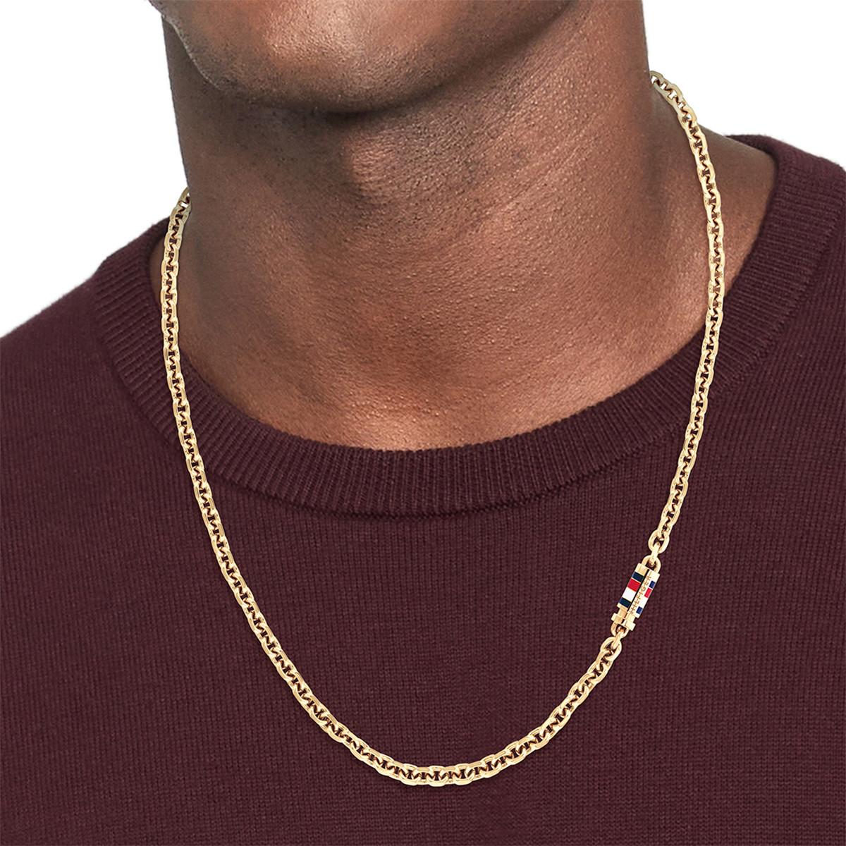 TOMMY HILFIGER Bruce leather chain in gold-plated steel - worn view 1