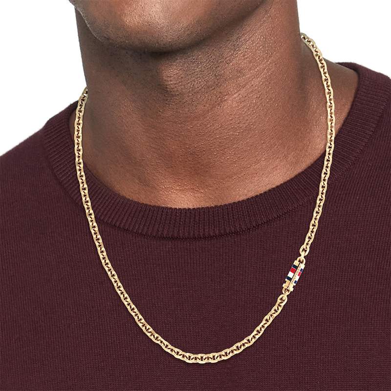 Chaine TOMMY HILFIGER bruce leather acier doré - vue porté 1