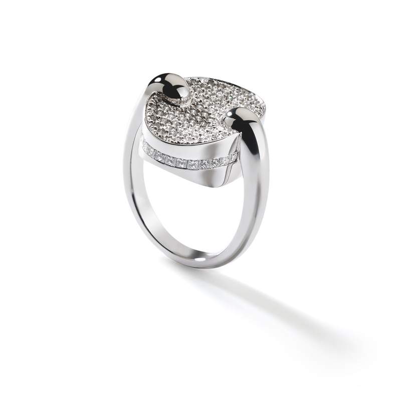 Bague or blanc diamants - vue 1