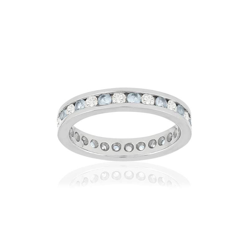 Alliance or blanc diamants topazes bleues traitées - vue 1