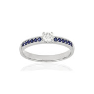 Bague or blanc diamant saphirs