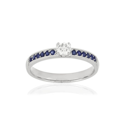 Bague or blanc diamant saphirs