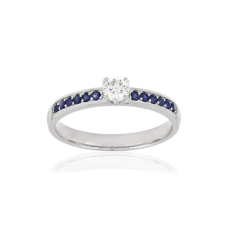 Bague or blanc diamant saphirs - vue 1